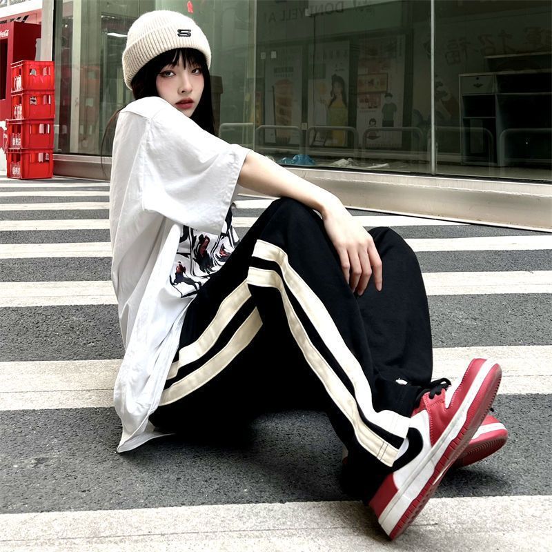American-style Hip-hop Stitching Straight Loose Slim-fit Pants for Small Men and Women Wide-leg Trendy Instagram Style Casual Pants - Image 1
