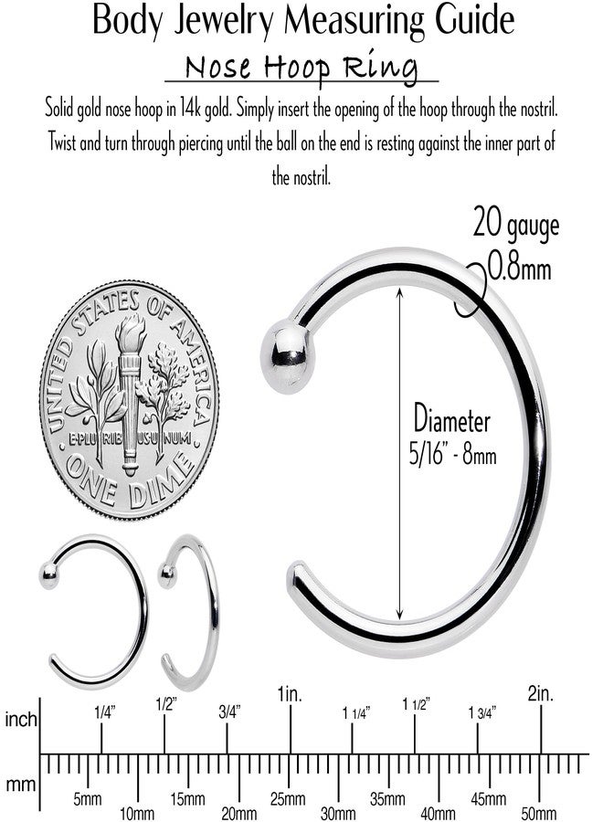 Body Candy 20 Gauge 5/16" Unisex Adult Solid 14k White Gold Nose Hoop Nose Ring Piercing Jewelry - Image 4
