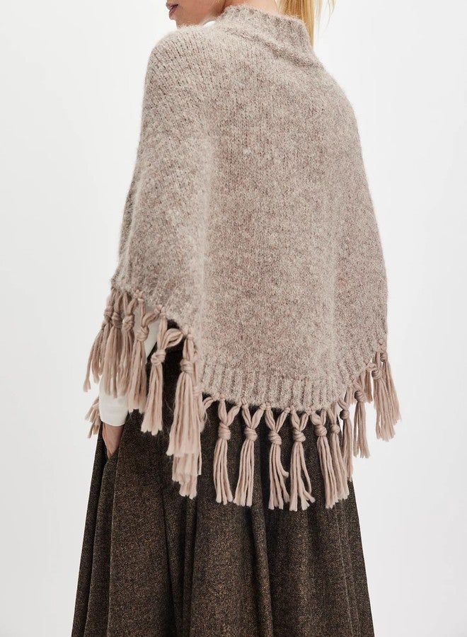 Argeousgor Women Tassel Poncho Sweater Y2K Knitted Pullover Poncho Shawl Lightweight Fringe Wrap Cardigan Knitwear Cape, V-fashion Khaki, One size - Image 3