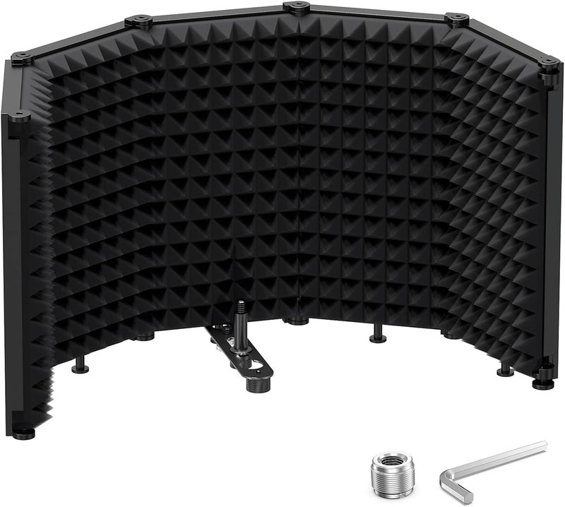 Moukey Microphone Insulation Sound Insulation Sound Shield Isolation, 5 Sides Microphone Sound-Absorbing Foam Reflector for Recording Studio, Podcasts, Vocals and Broadcasting - Image 1