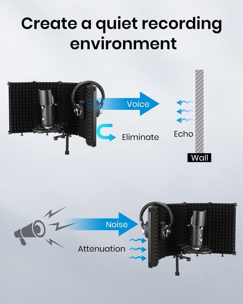 Moukey Microphone Insulation Sound Insulation Sound Shield Isolation, 5 Sides Microphone Sound-Absorbing Foam Reflector for Recording Studio, Podcasts, Vocals and Broadcasting - Image 2