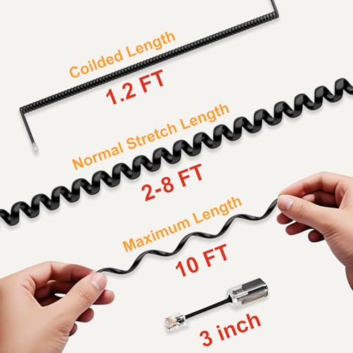 Uvital Telephone Handset Cord Detanglers, 2 Pack Landline Handset Cord Cable 10Ft Uncoiled(1.2 Ft Coiled) and 2 Pack Anti-Tangle Untangler 360 Degree Rotating Swivel Cords(Black) - Image 2