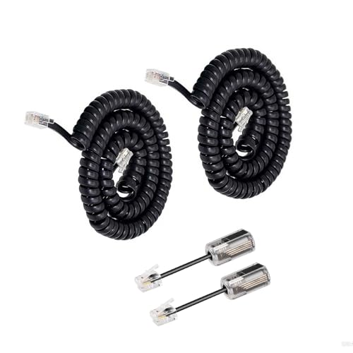 Uvital Telephone Handset Cord Detanglers, 2 Pack Landline Handset Cord Cable 10Ft Uncoiled(1.2 Ft Coiled) and 2 Pack Anti-Tangle Untangler 360 Degree Rotating Swivel Cords(Black) - Image 1