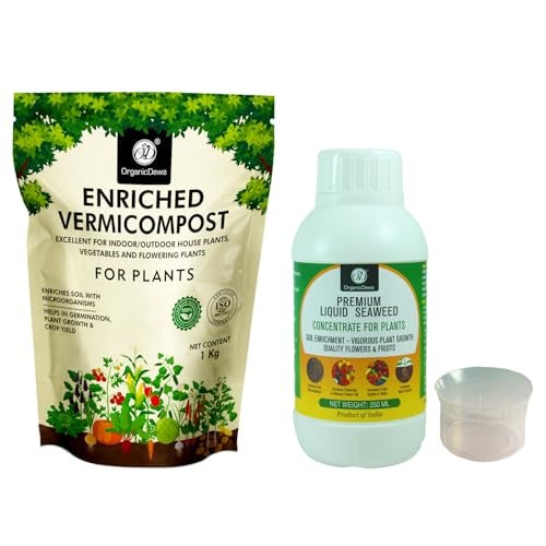 OrganicDews Enriched Vermicompost 1 Kg + Liquid Seaweed Fertilizer 250 ml Bio Stimulant - Plant Growth Enhancer, Soil Conditioner for Indoor & Outdoor - Image 1