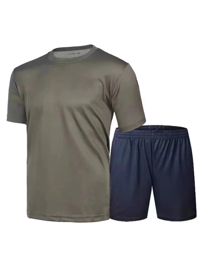 Naidian Summer Fitness Outfit Set For Men, Short-sleeve Round Neck Quick-dry T-shirt, Training Short-sleeve Outdoor Sports T-shirt Top And Shorts