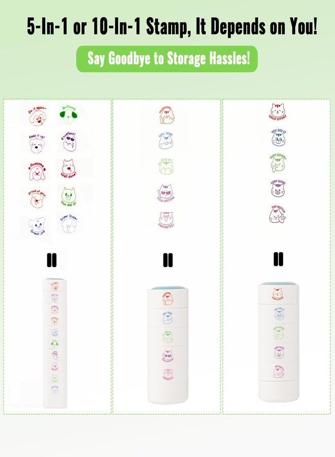 WEJOIN 5-in-1 Teacher Stamp Set - Cat Theme Stampers for School Classroom Grading & Homework, Cute Round Colorful Teachers’ Stationery Assisted Tools Stamps On Motivational Encouraging - Image 4