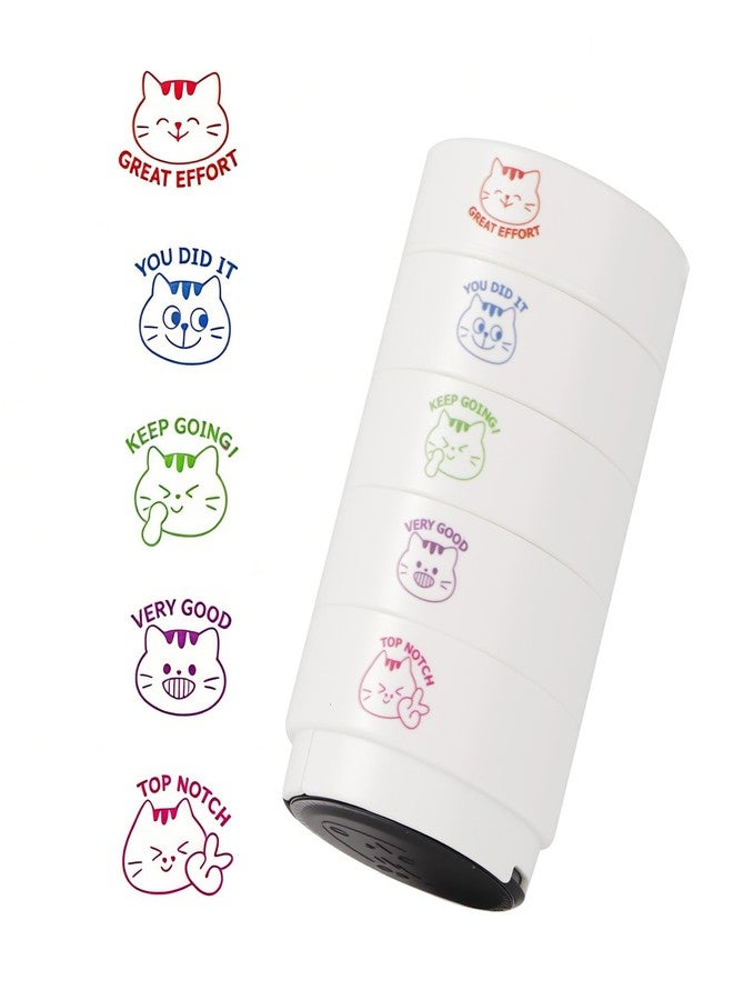 WEJOIN 5-in-1 Teacher Stamp Set - Cat Theme Stampers for School Classroom Grading & Homework, Cute Round Colorful Teachers’ Stationery Assisted Tools Stamps On Motivational Encouraging - Image 1