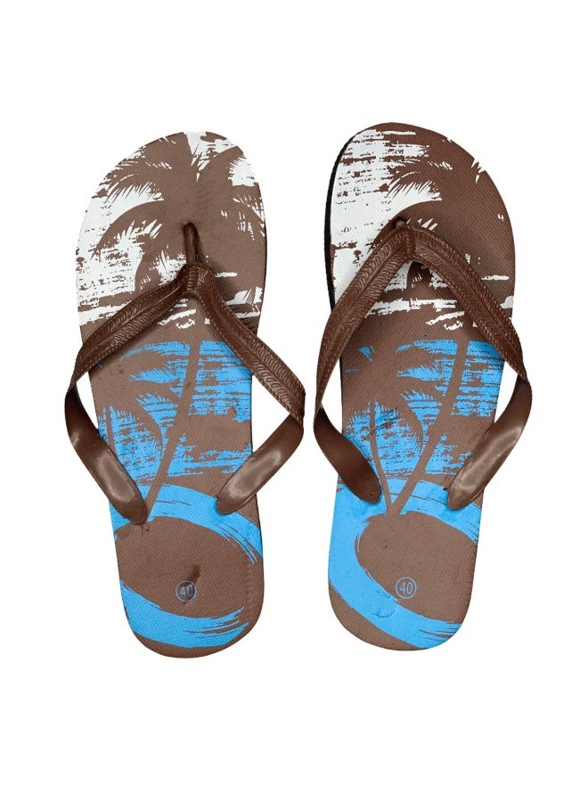 Influence Germany Men's Beach Flip-Flops – Brown Base with Tropical Palm Graphics - Image 1