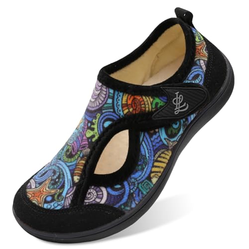 LeIsfIt Womens Slippers Wide Diabetic Shoes Adjustable Arthritis Edema House Shoes Indoor Outdoor Slippers MultiLeaf Size 6 - Image 1