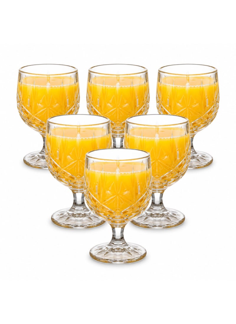 Blinkmax Set of 6 Crystal Pattern Glass Cups, Juice and Cold Beverage Glasses, Textured Design, Suitable for Hosting and Serving - Transparent - Image 1