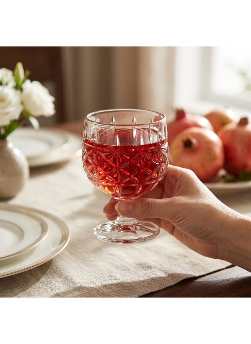 Blinkmax Set of 6 Crystal Pattern Glass Cups, Juice and Cold Beverage Glasses, Textured Design, Suitable for Hosting and Serving - Transparent - Image 5