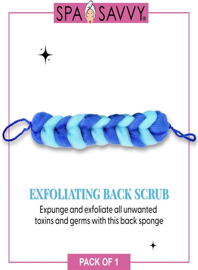Spa Savvy Bath Loofah Body Scrubber with Rope Handles, Long Stretch Shower Back Sponge, Back Scrubber Mesh Exfoliating Braided Body Scrub for Men and Women, Blue - Image 2