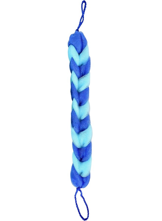 Spa Savvy Bath Loofah Body Scrubber with Rope Handles, Long Stretch Shower Back Sponge, Back Scrubber Mesh Exfoliating Braided Body Scrub for Men and Women, Blue - Image 1