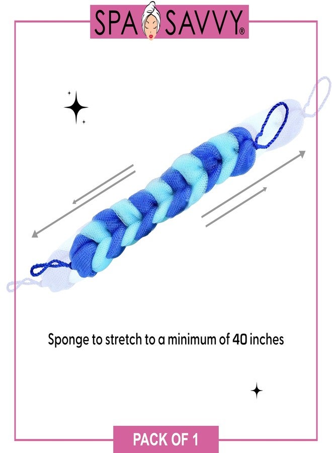 Spa Savvy Bath Loofah Body Scrubber with Rope Handles, Long Stretch Shower Back Sponge, Back Scrubber Mesh Exfoliating Braided Body Scrub for Men and Women, Blue - Image 5