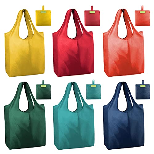 BeeGreen Foldable Travel Bag Reusable Shopping Bags for Groceries 6 Pack Large Collapsible Bags Lightweight Machine Washable Tote Bags Colorful Kitchen Grocery Bags Red Orange Green - Image 1