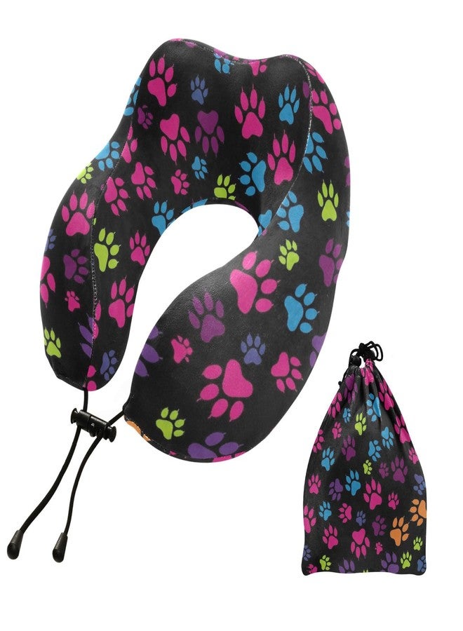 ZOEO Travel Pillow for Neck Head, Color Paw Prints Abstract Animal Footprint Memory Foam Padding Sleeping Airplane Trains Cars Camping Office - Image 1