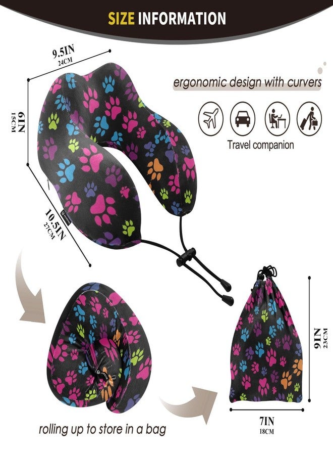 ZOEO Travel Pillow for Neck Head, Color Paw Prints Abstract Animal Footprint Memory Foam Padding Sleeping Airplane Trains Cars Camping Office - Image 2