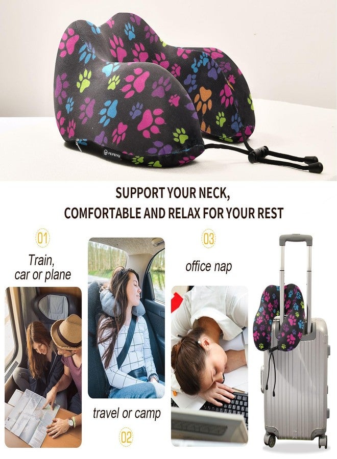 ZOEO Travel Pillow for Neck Head, Color Paw Prints Abstract Animal Footprint Memory Foam Padding Sleeping Airplane Trains Cars Camping Office - Image 3