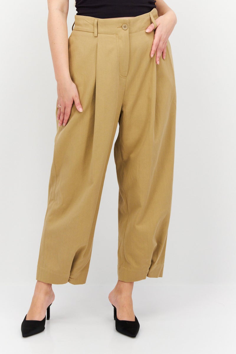 NAH/ Studio Women Regular Fit Solid Wide Leg Pant, Beige - Image 1