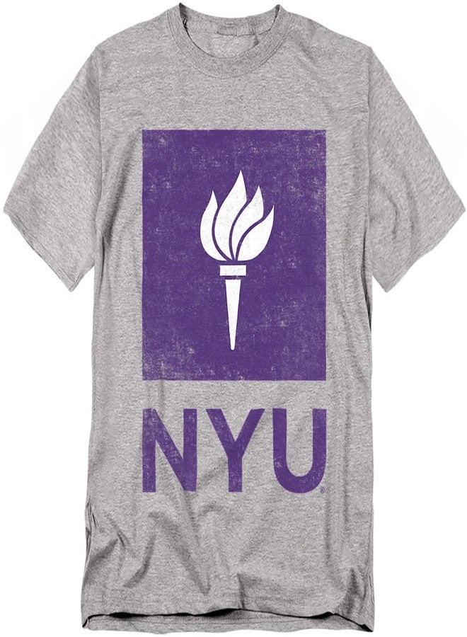 LOGOVISION New York University Official Distressed Primary Logo Unisex Adult T Shirt,Athletic Heather, Medium - Image 1