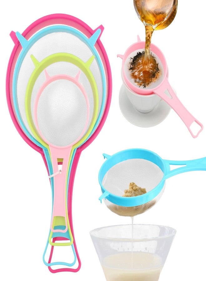 Tookie 4Pcs/Set Fine Mesh Strainer Set, Kitchen Plastic Flour Colander Set, Solid-Liquid Separator Gadget with Non Slip Handles, for Yogurt Baking Kitchen Kefir Tea Juice Pasta(size:4pcs/set) - Image 3