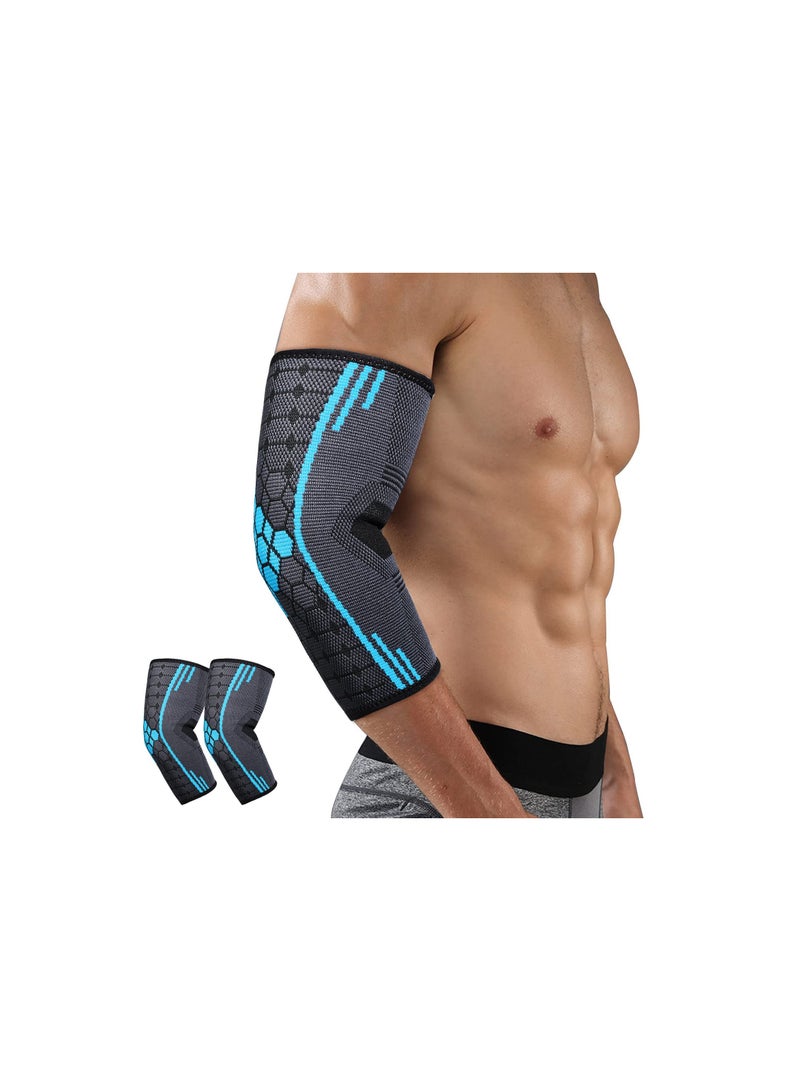 Elbow Compression Sleeve for Men & Women - Tennis Elbow Brace for Tendonitis Relief, Weightlifting, Arthritis, and Workouts - Reduces Joint Pain (Large, Blue) - Image 1
