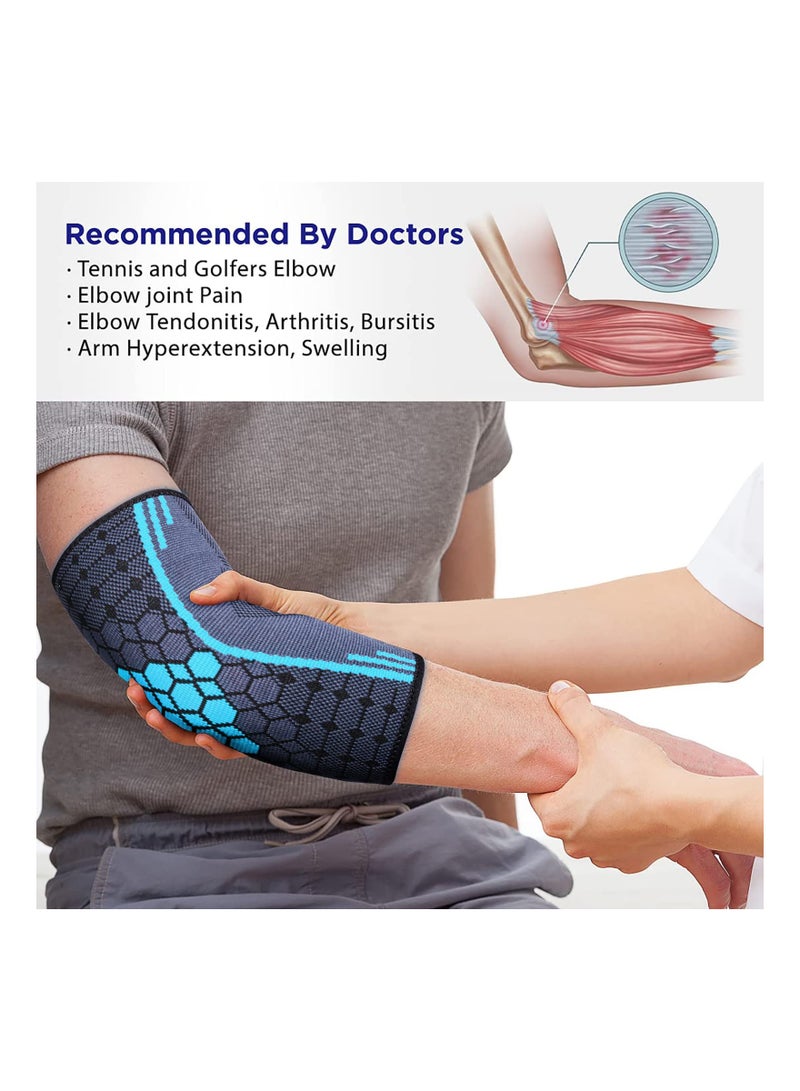 Elbow Compression Sleeve for Men & Women - Tennis Elbow Brace for Tendonitis Relief, Weightlifting, Arthritis, and Workouts - Reduces Joint Pain (Large, Blue) - Image 3