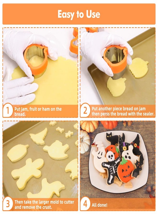 NPET 10Pcs Halloween Cookie Cutters for Kids Lunch, DIY Uncrustable Kids Lunch Sandwich Cutters Peanut Butter & Jelly Halloween Cookie Cutter Gifts Press for Boys Girls Orange - Image 4