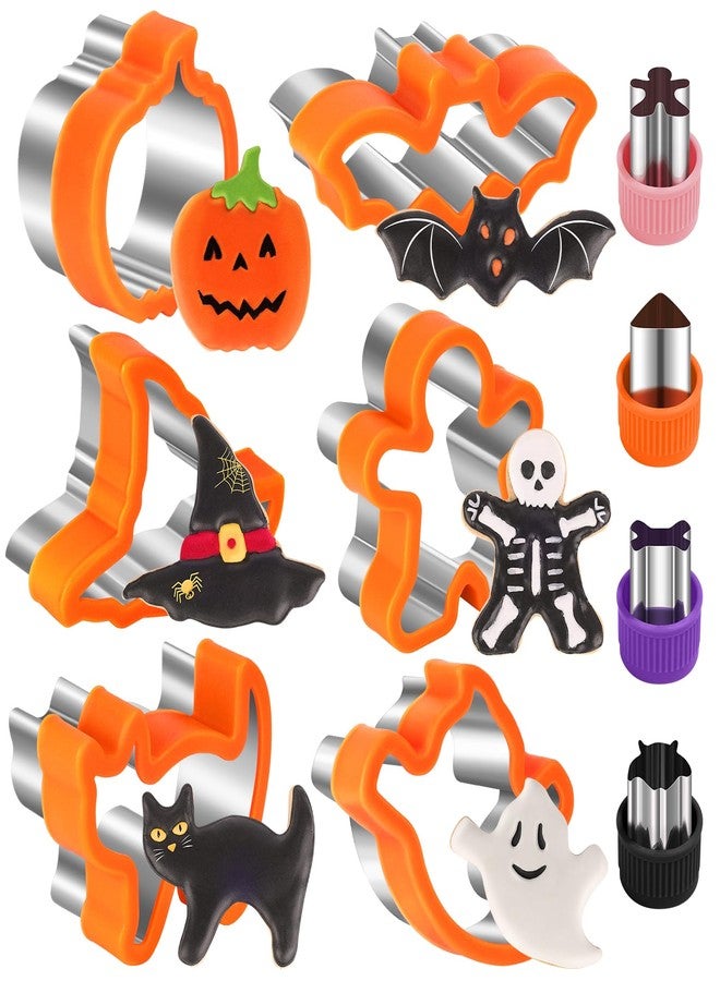 NPET 10Pcs Halloween Cookie Cutters for Kids Lunch, DIY Uncrustable Kids Lunch Sandwich Cutters Peanut Butter & Jelly Halloween Cookie Cutter Gifts Press for Boys Girls Orange - Image 1