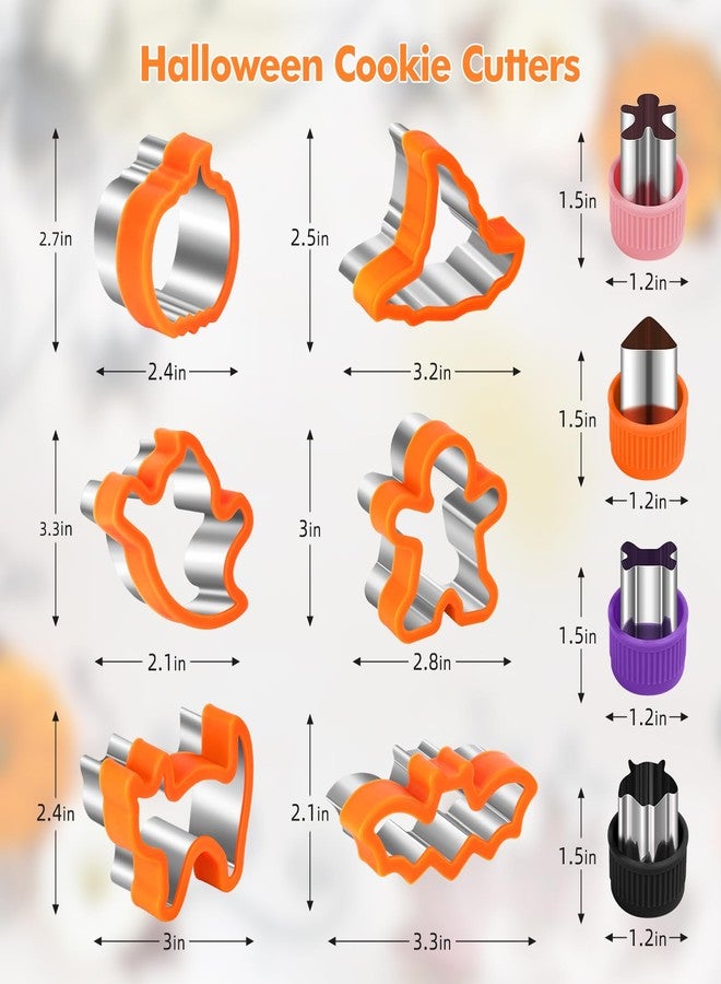 NPET 10Pcs Halloween Cookie Cutters for Kids Lunch, DIY Uncrustable Kids Lunch Sandwich Cutters Peanut Butter & Jelly Halloween Cookie Cutter Gifts Press for Boys Girls Orange - Image 3