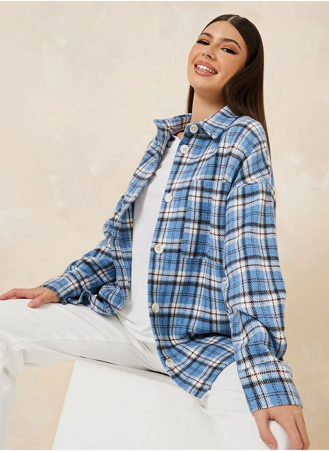 Styli Oversized Checked Design Wool Like Shacket