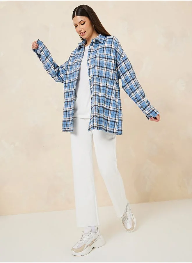 Styli Oversized Checked Design Wool Like Shacket