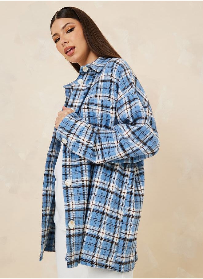 Styli - Oversized Checked Design Wool Like Shacket - Image 1