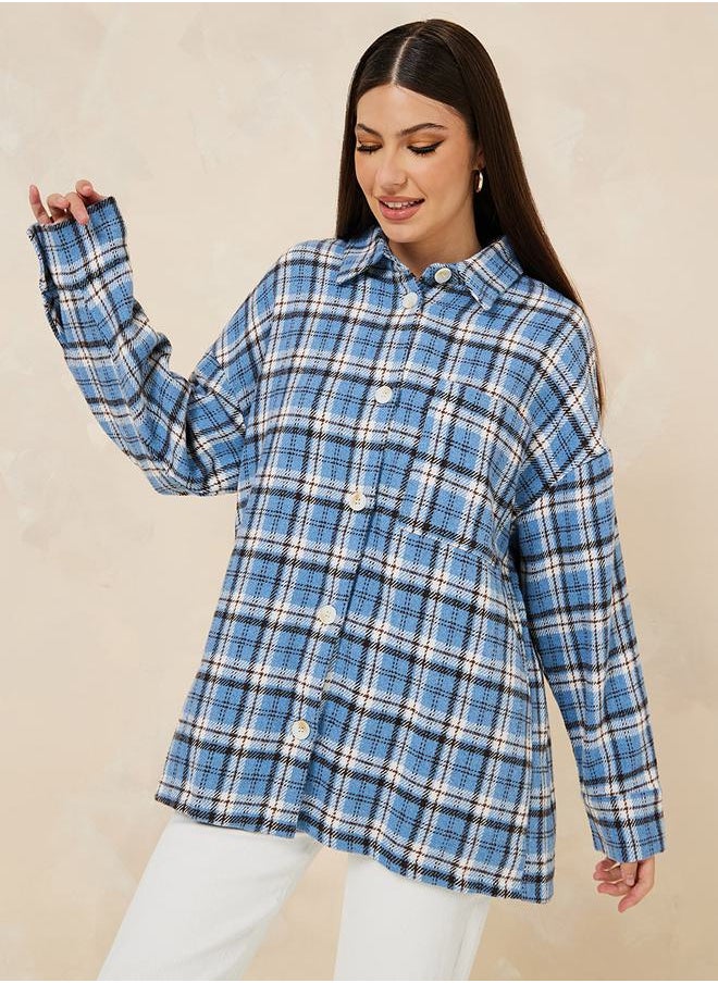 Styli - Oversized Checked Design Wool Like Shacket - Image 1