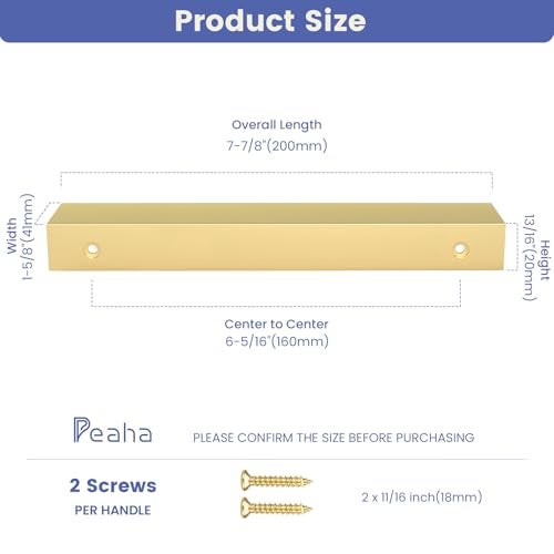 Peaha 10 Pack Kitchen Cabinet Handles 6-1/4 inch Matte Gold Pulls for Dresser Drawers Brushed Brass Door Edge Finger Pull Hardware - Image 3