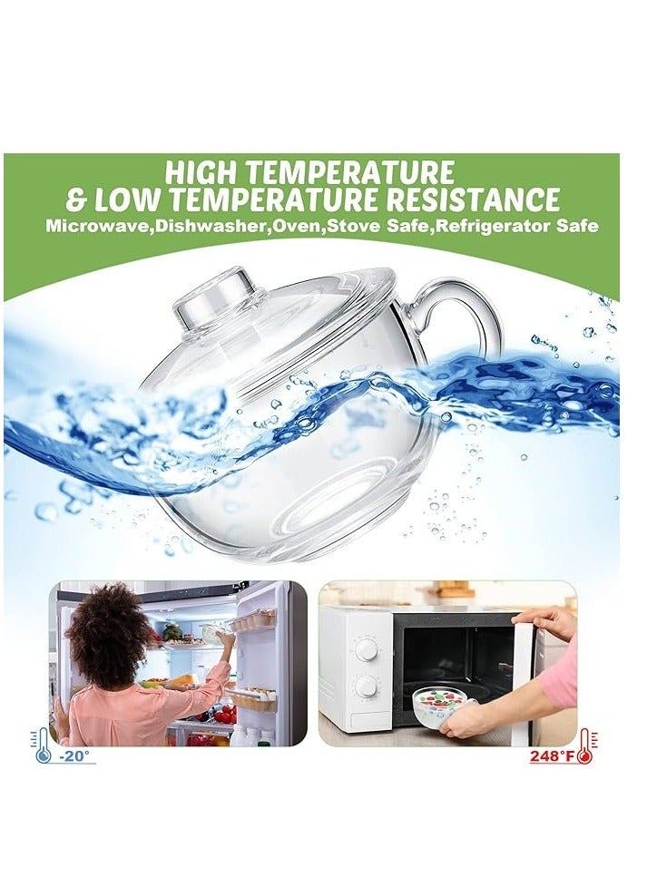 Blinkmax 2 Pieces Soup Bowl and Glass Mugs with Lid and Small Handle Mixing Cereal Oatmeal Microwave Safe Kitchen Accessories Liquid Milk Cups for Breakfast Coffee Ice Cream Snacks Salad Yogurt Clear 600 ml - Image 4