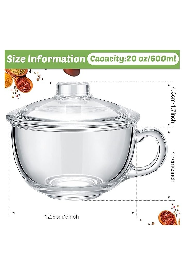 Blinkmax 2 Pieces Soup Bowl and Glass Mugs with Lid and Small Handle Mixing Cereal Oatmeal Microwave Safe Kitchen Accessories Liquid Milk Cups for Breakfast Coffee Ice Cream Snacks Salad Yogurt Clear 600 ml - Image 3