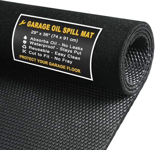Golener Oil Spill Mat - Garage Floor Mat, Absorbent Oil Pad, Premium Maintenance Mat, Waterproof, Contain Liquid, Protect Garage Surface from Spill & Stain, Reusable, Washable, Durable, Black, 29”x36” - Image 1
