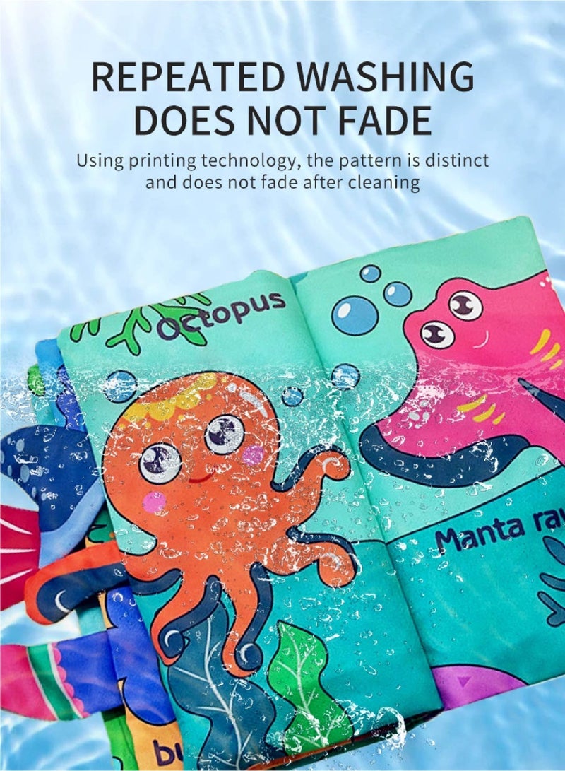 Baby Ocean Animal Cloth Book - Sensory Tails Teether Toy with Crinkle Paper & Beeper, Washable Soft Activity Book for Early Learning - Image 4