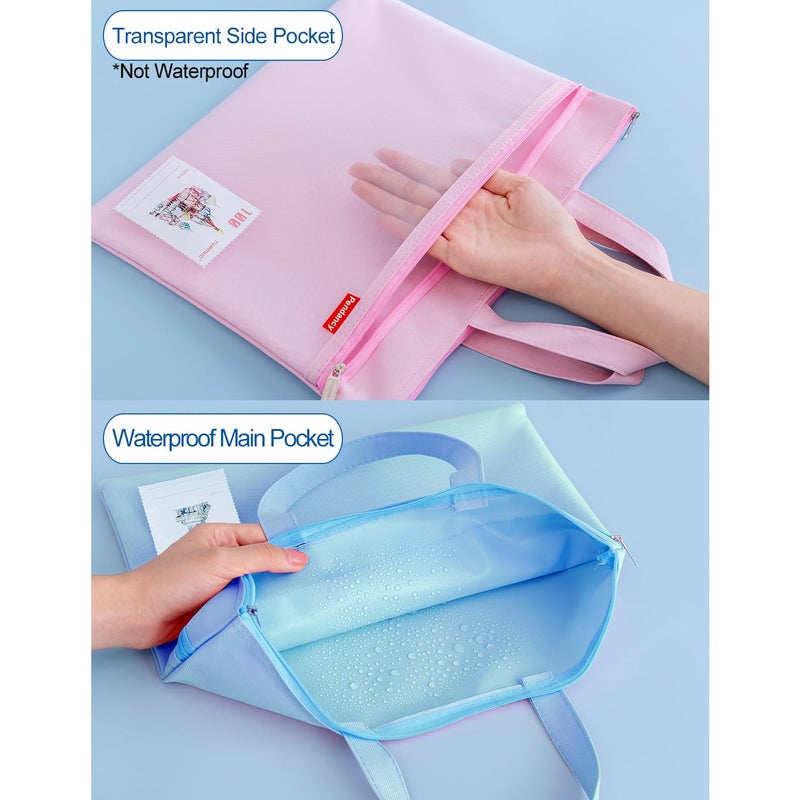 Pendancy Mesh Zipper Pouch 11x13.7 in, Large Double Pocket Waterproof File Bag with Handle, A4 Size Foldable Document Storage for Puzzle Project/Cross Stitch/Travel/Officeï¼ˆBlueï¼‰ - Image 4
