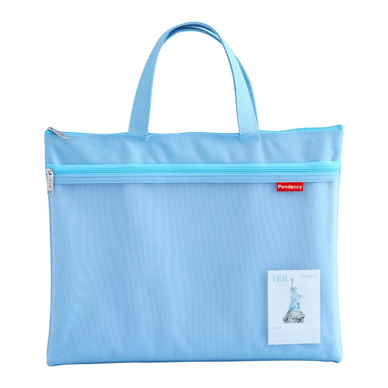 Pendancy Mesh Zipper Pouch 11x13.7 in, Large Double Pocket Waterproof File Bag with Handle, A4 Size Foldable Document Storage for Puzzle Project/Cross Stitch/Travel/Officeï¼ˆBlueï¼‰ - Image 1