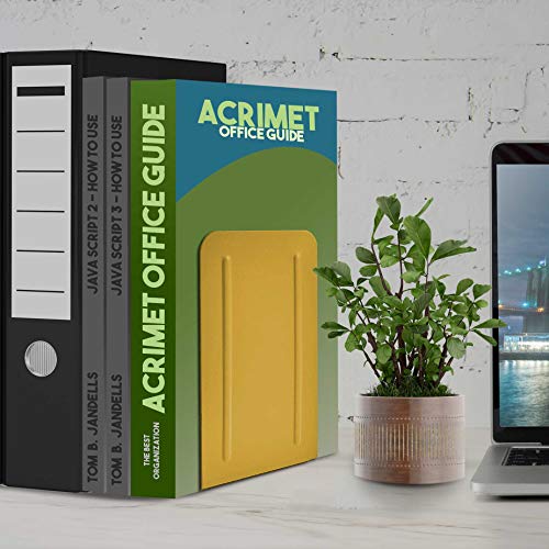 Acrimet Metal Bookends, Non-Skid Book Stand for Shelves, Heavy Duty Book Stopper, 6-7/8" H x 4" W x 4-1/2“ D, Yellow, 1 Pair - Image 4