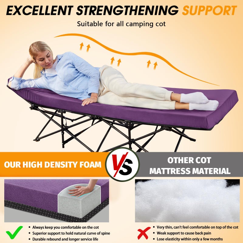 CYMULA Camping Cot Mattress 2in Memory Foam Sleeping Pad,Soft Warm Non-Slip Camping Mattress Topper with Retaining for Adults,Portable Roll up Pad for Travelï¼ˆ75 * 30 * 2,Purpleï¼‰ - Image 2