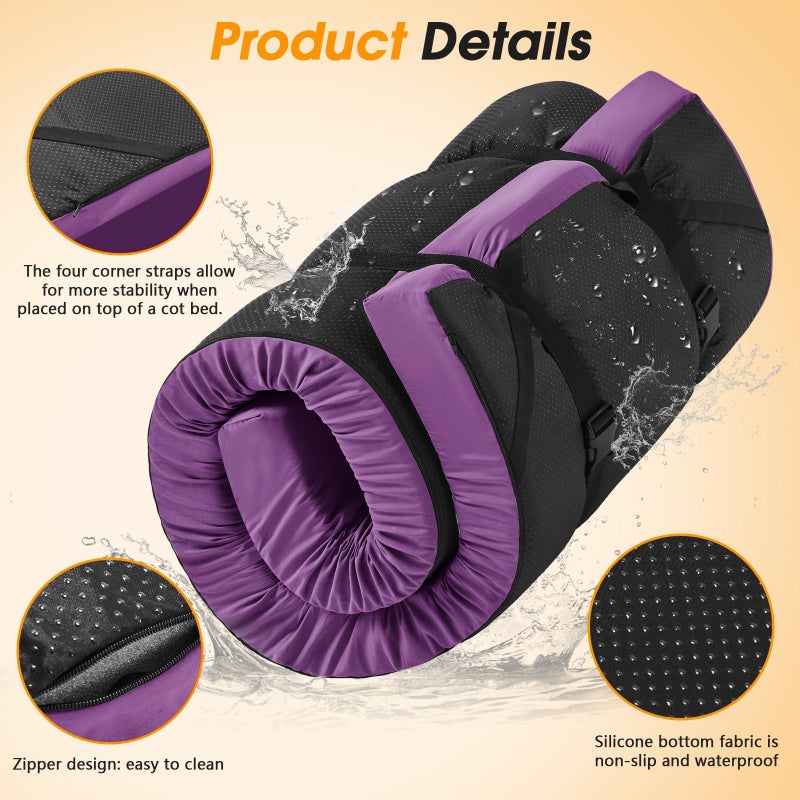 CYMULA Camping Cot Mattress 2in Memory Foam Sleeping Pad,Soft Warm Non-Slip Camping Mattress Topper with Retaining for Adults,Portable Roll up Pad for Travelï¼ˆ75 * 30 * 2,Purpleï¼‰ - Image 4