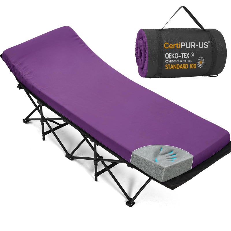 CYMULA Camping Cot Mattress 2in Memory Foam Sleeping Pad,Soft Warm Non-Slip Camping Mattress Topper with Retaining for Adults,Portable Roll up Pad for Travelï¼ˆ75 * 30 * 2,Purpleï¼‰ - Image 1