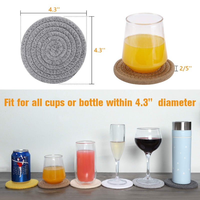 ABenkle 6 Pcs Coasters for Drinks Super Absorbent Drink Coasters  Stylish Handmade Round Woven Coaster for Coffee Table Tabletop Protection Housewarming Gift for Home Decor - 4.3 Inches  Grey - Image 2