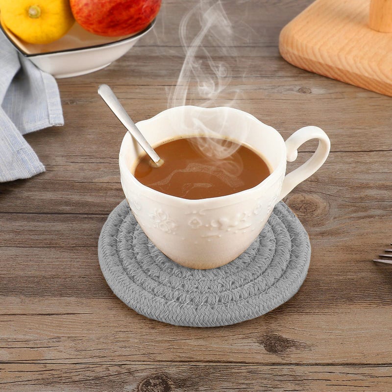ABenkle 6 Pcs Coasters for Drinks Super Absorbent Drink Coasters  Stylish Handmade Round Woven Coaster for Coffee Table Tabletop Protection Housewarming Gift for Home Decor - 4.3 Inches  Grey - Image 3
