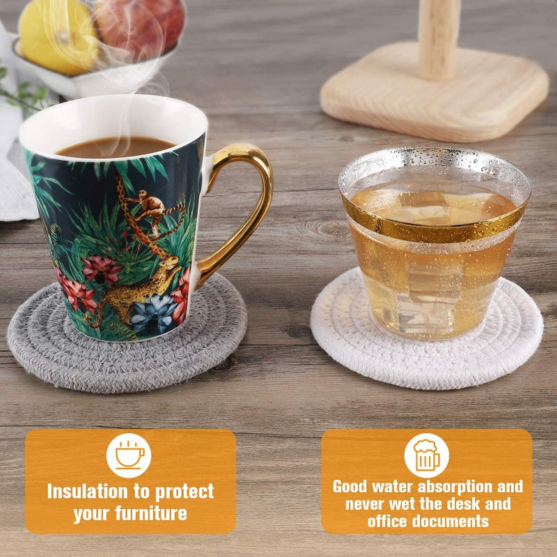 ABenkle 6 Pcs Coasters for Drinks Super Absorbent Drink Coasters  Stylish Handmade Round Woven Coaster for Coffee Table Tabletop Protection Housewarming Gift for Home Decor - 4.3 Inches  Grey - Image 5