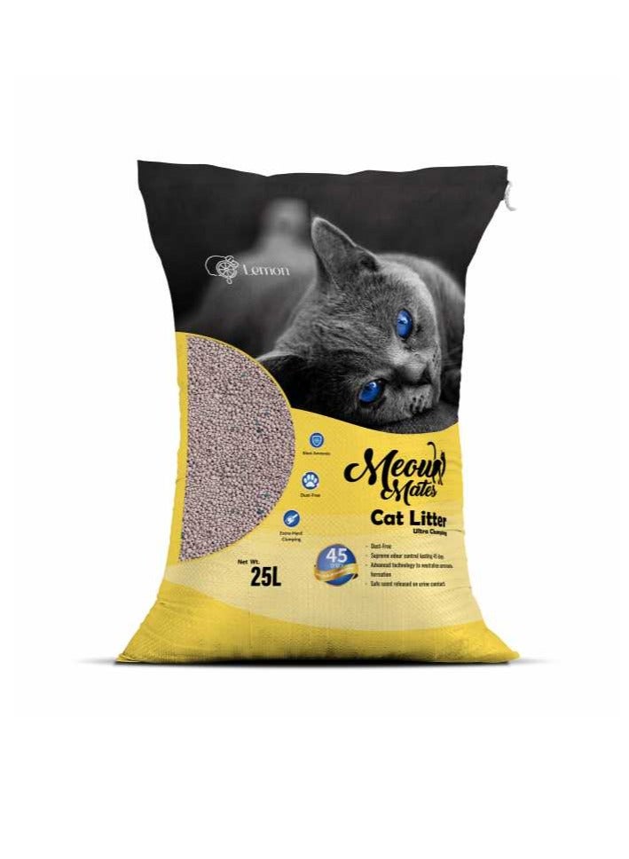 Meow Mates Cat Litter, Lemon Scent - 25L, Clumping & Odor Control