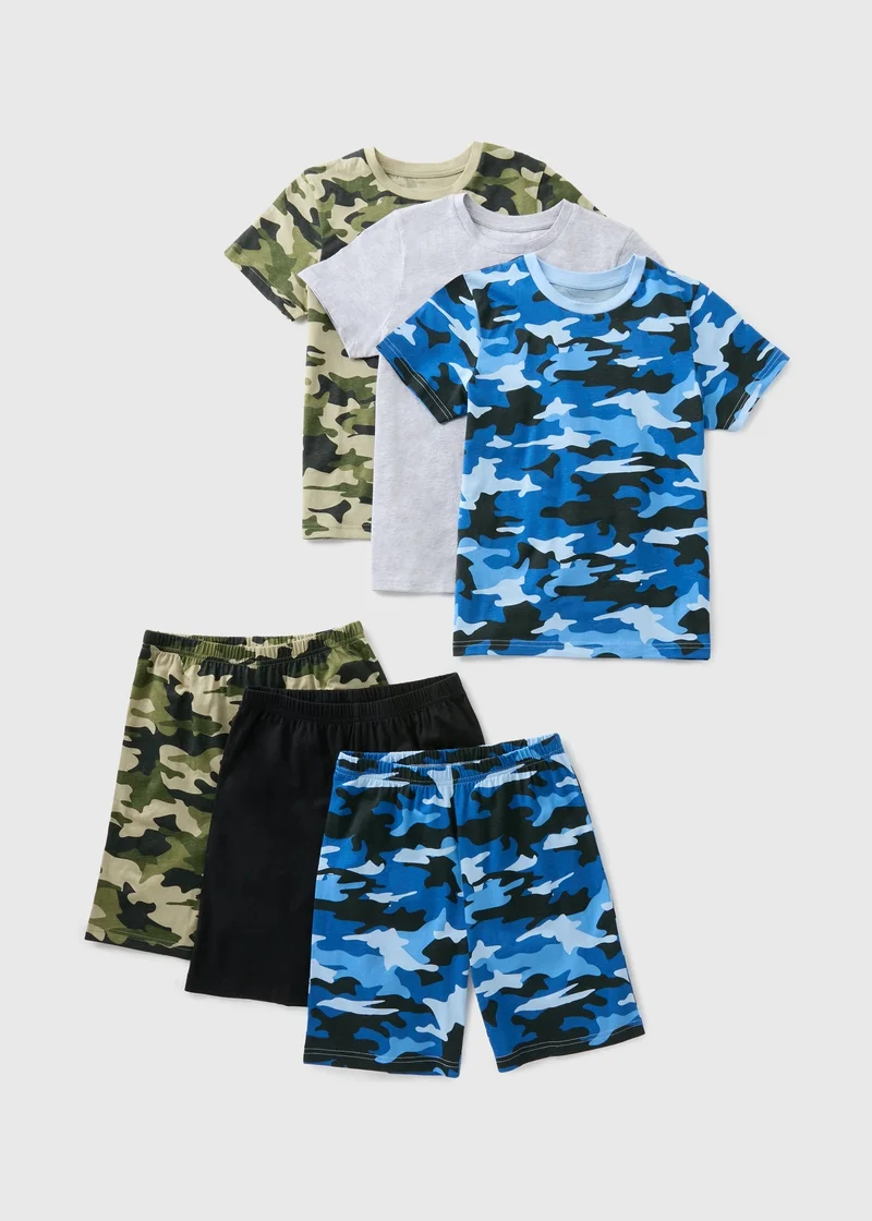 Matalan 3 Pack Boys Multicolour Camo T-Shirt & Shorts Set